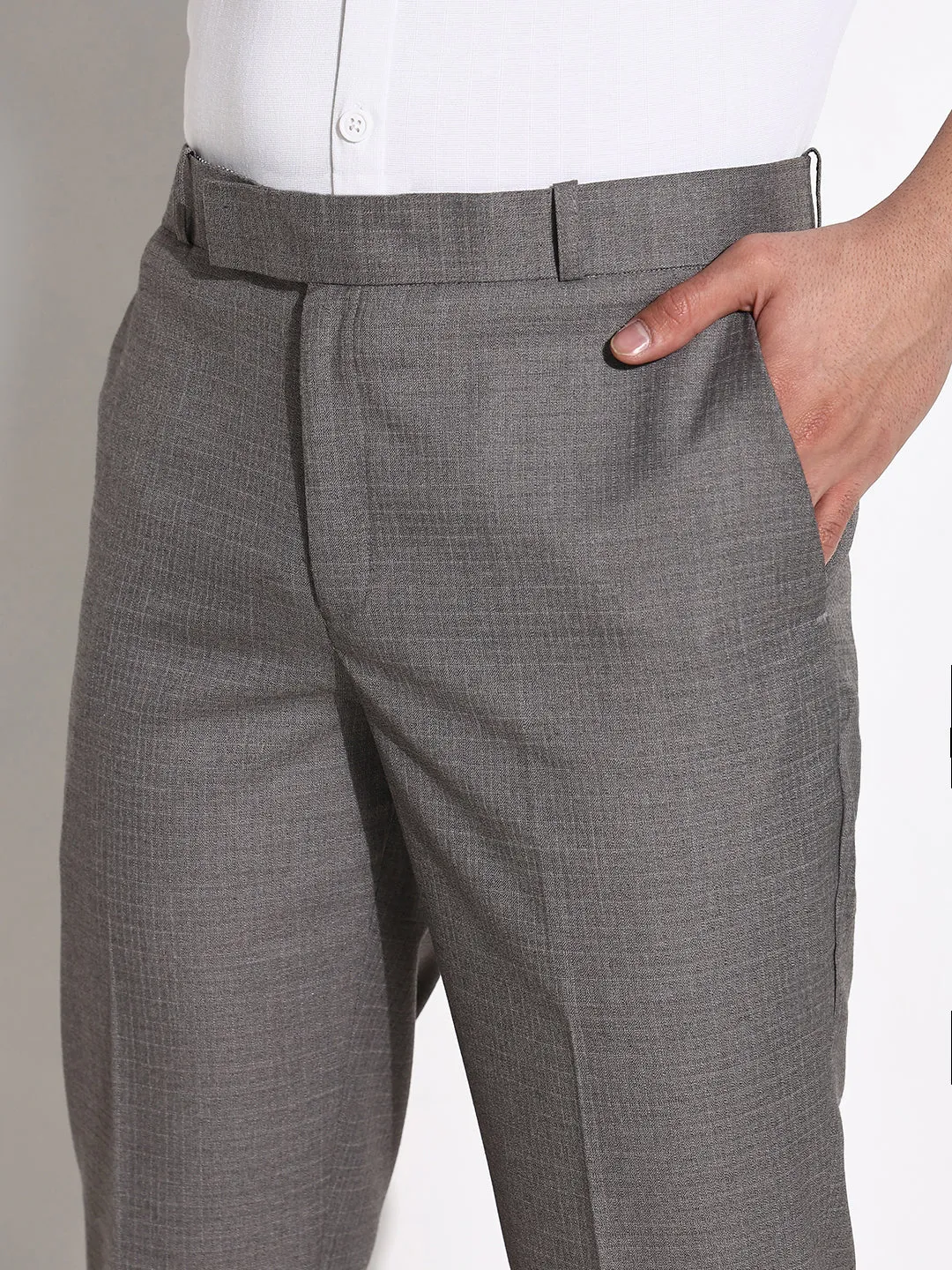 Men Grey Solid Pleated Trousers