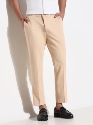 Men Peach Comfort Tapered Fit Low-Rise Trousers