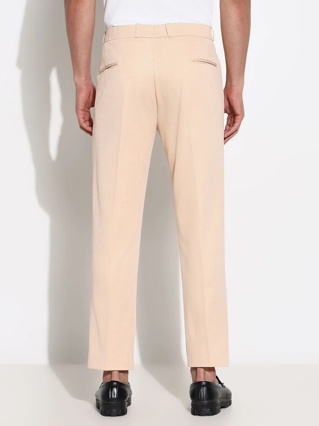 Men Peach Comfort Tapered Fit Low-Rise Trousers