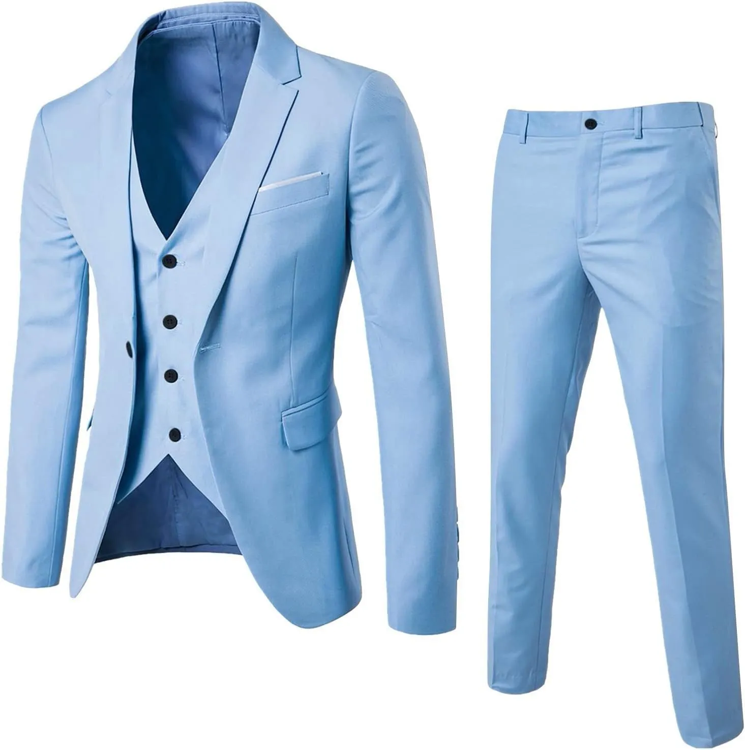 Men's 3 Piece Slim Fit Suit Set, One Button Solid Blazer Jacket Vest Pants Suit Sets for Business Wedding Party