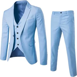 Men's 3 Piece Slim Fit Suit Set, One Button Solid Blazer Jacket Vest Pants Suit Sets for Business Wedding Party