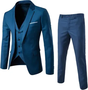 Men's 3 Piece Slim Fit Suit Set, One Button Solid Blazer Jacket Vest Pants Suit Sets for Business Wedding Party