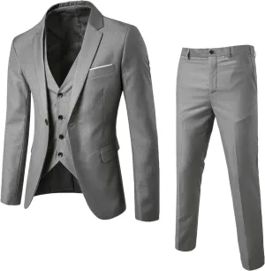 Men's 3 Piece Slim Fit Suit Set, One Button Solid Blazer Jacket Vest Pants Suit Sets for Business Wedding Party