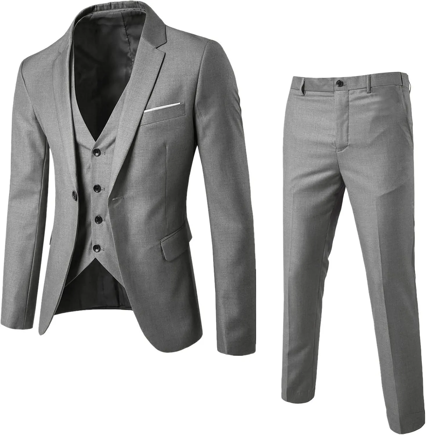 Men's 3 Piece Slim Fit Suit Set, One Button Solid Blazer Jacket Vest Pants Suit Sets for Business Wedding Party