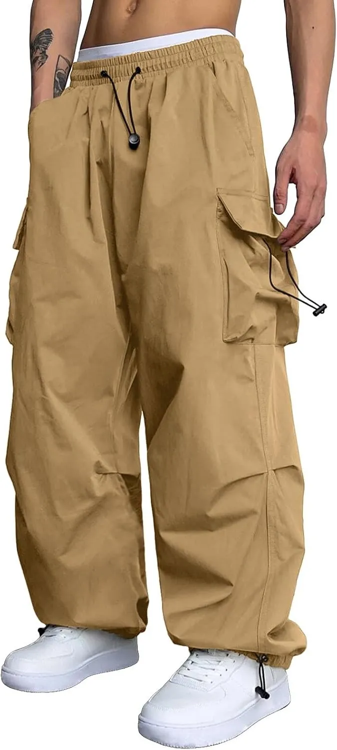 Men's Baggy Cargo Pants Casual Parachute Pant Cotton Loose Fit Harem Joggers with Multiple Pockets
