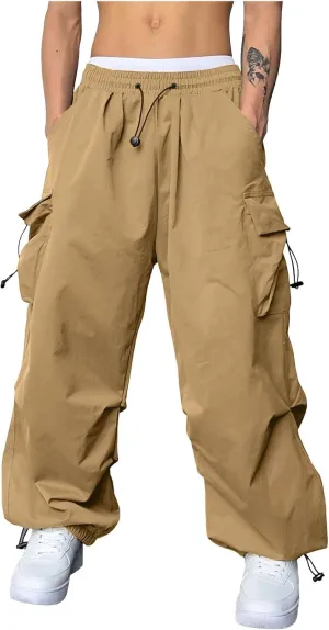 Men's Baggy Cargo Pants Casual Parachute Pant Cotton Loose Fit Harem Joggers with Multiple Pockets