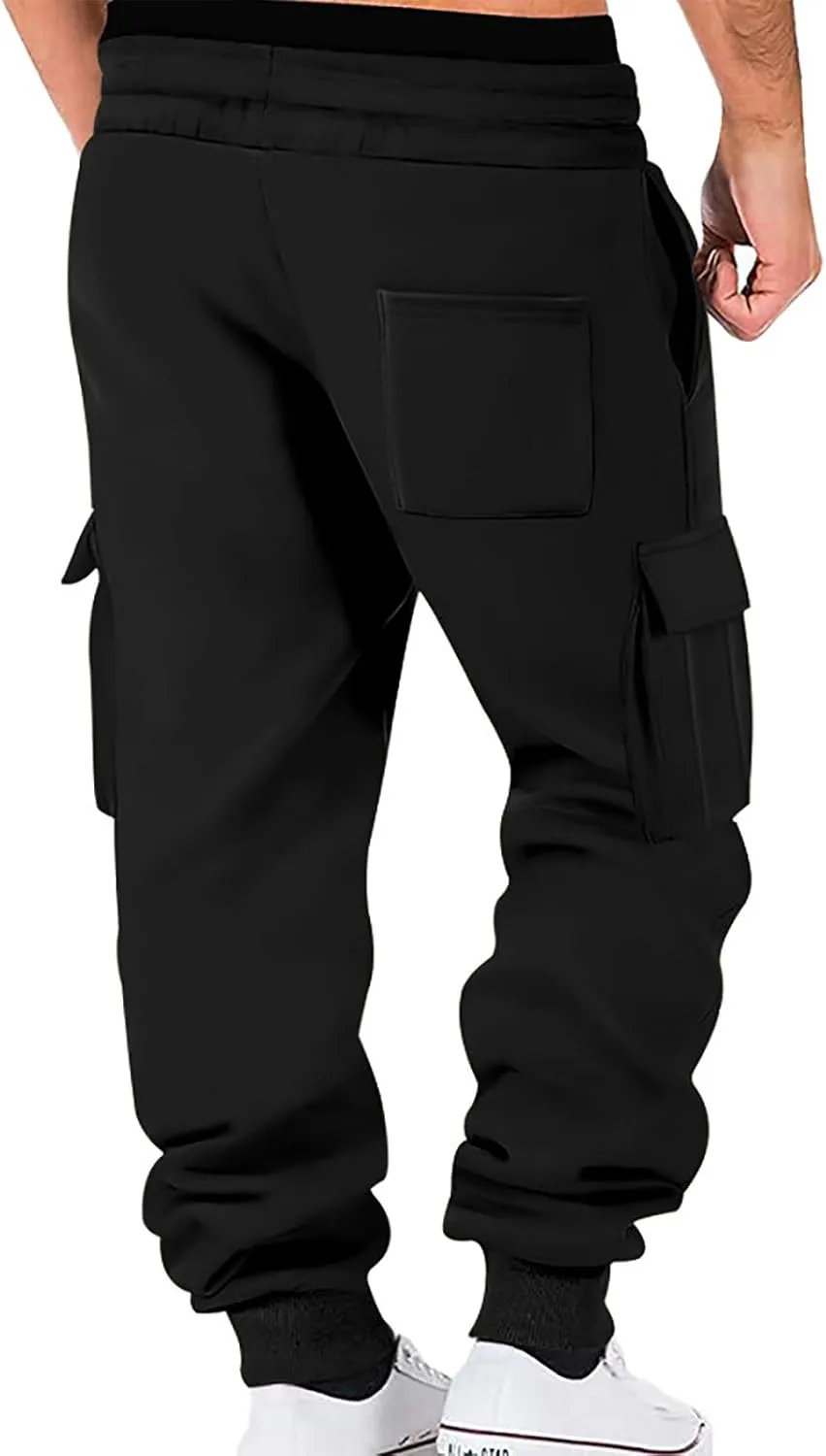 Mens Casual Jogger Pants, Relaxed Fit Cargo Pants, Casual Solid Drawstring Sweatpants Hiking Outdoor Twill Sport Pants