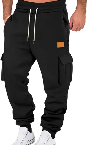 Mens Casual Jogger Pants, Relaxed Fit Cargo Pants, Casual Solid Drawstring Sweatpants Hiking Outdoor Twill Sport Pants