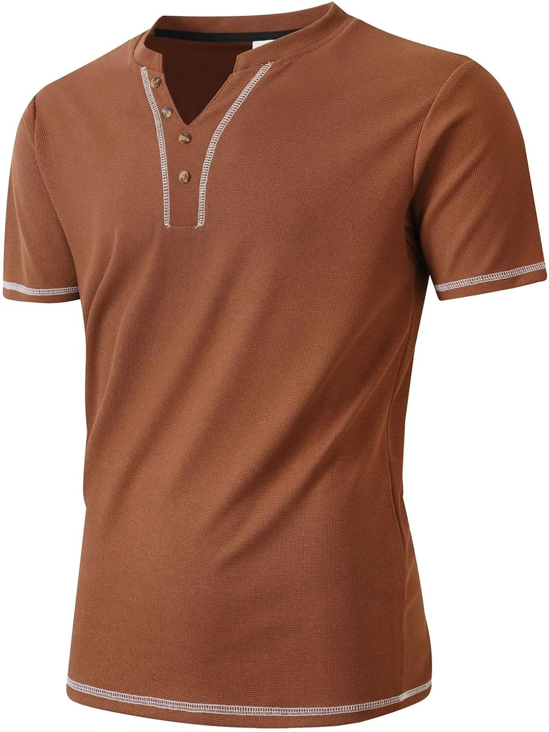 Mens Henley Shirts Short Sleeve V Neck Casual T-Shirt Button Collared Basic Fashion Summer Beach Tee Tops Slim Fit