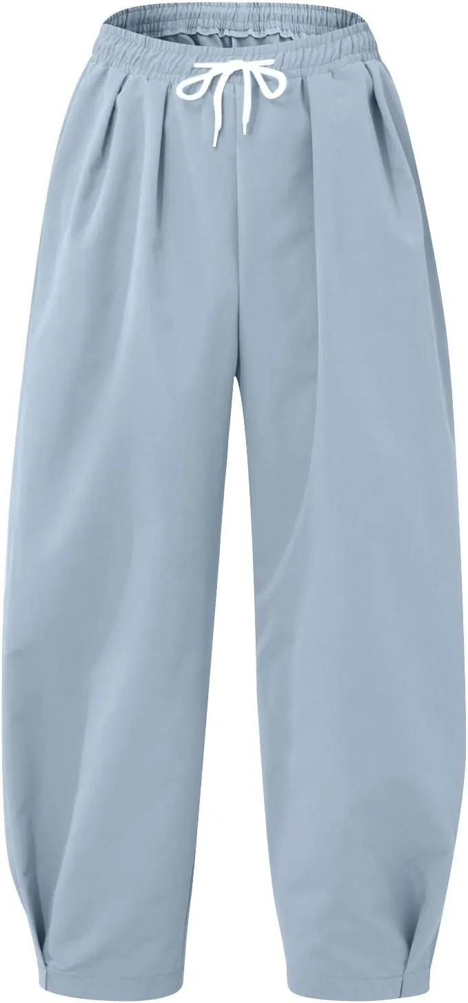 Men's Linen Summer Beach Pants Baggy Straight Leg Joggers Loose Fit Business Pant Outdoor Hiking Trousers