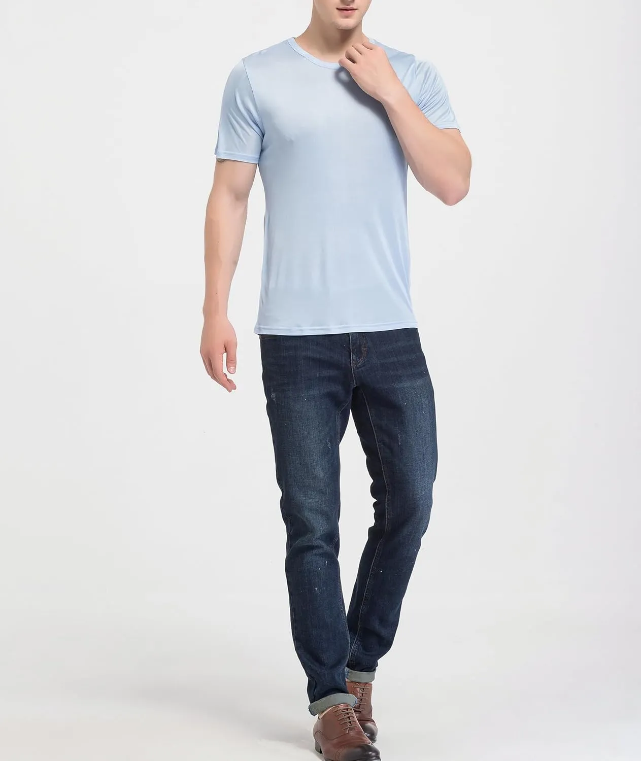 Men's Silk Shirt Soft Breathable Sport T-Shirt Underwear Slim Short/Long Sleeve Tops