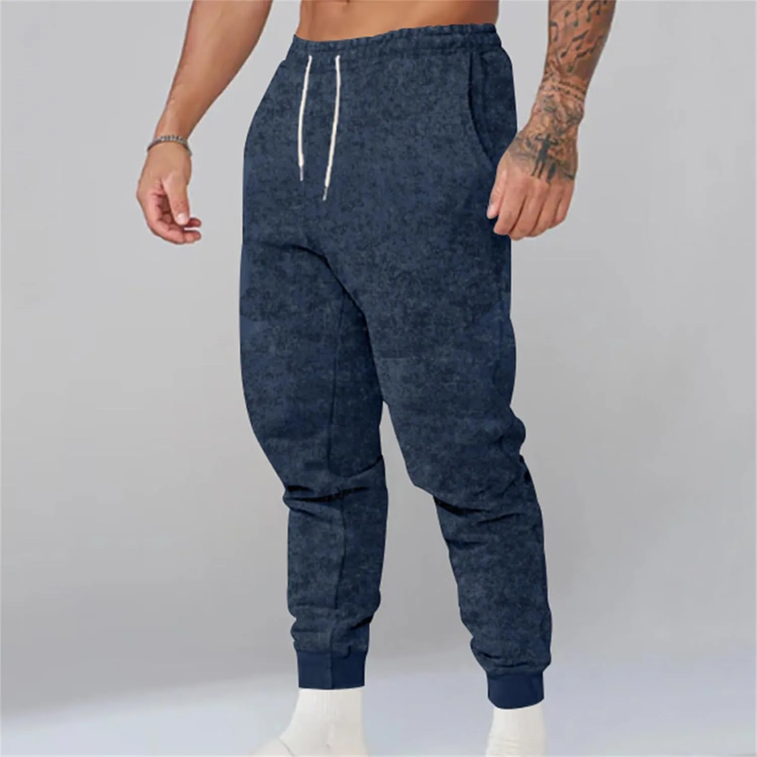 Men's Stretch Cargo Sweatpants Drawstring Elastic Tapered Pants Wide Leg Track Pants Slim Fit Trousers with Pockets