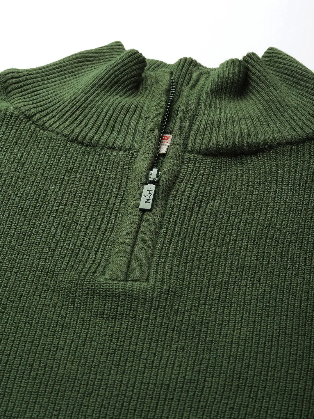 Men's Striped Green High Neck Sweater