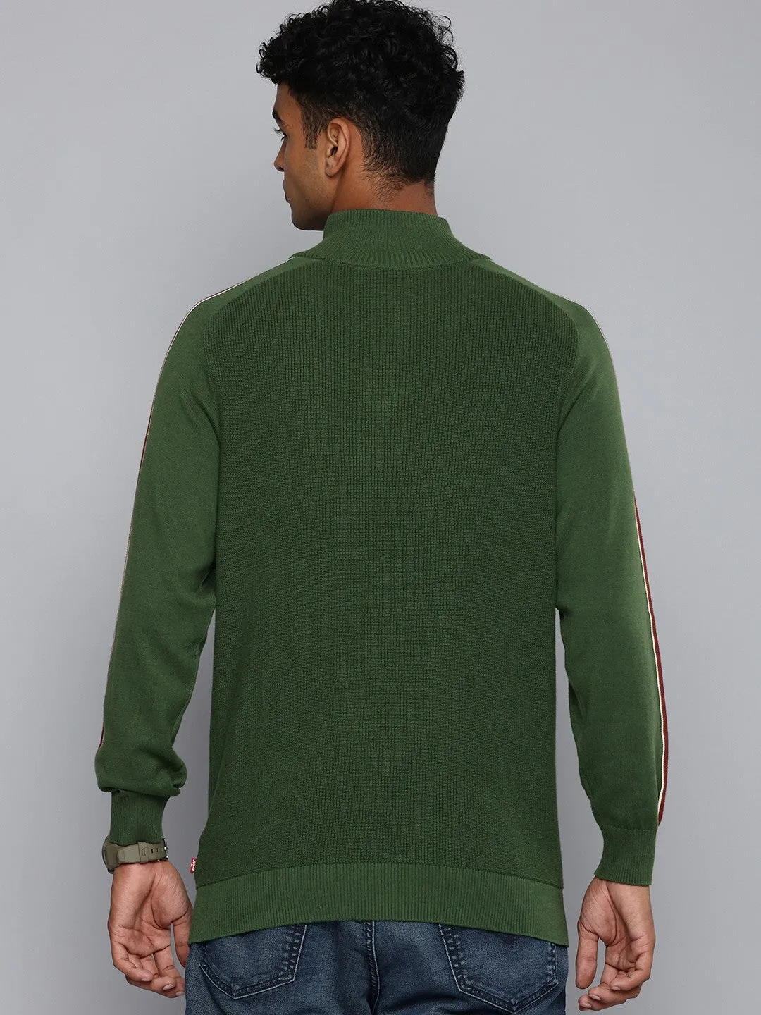 Men's Striped Green High Neck Sweater