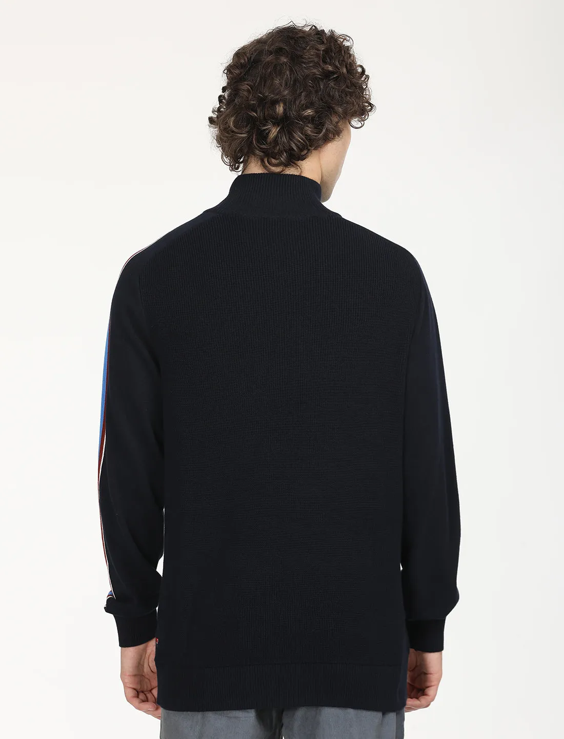 Men's Striped Navy High Neck Sweater