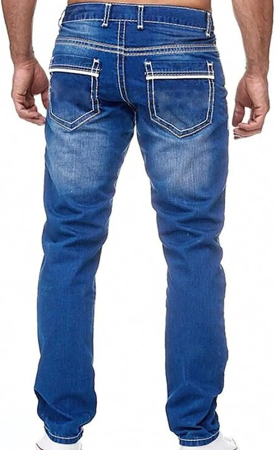 Men's Work Pants Classic Fit Stretch Buckle Zipper Straight Ripped Hole Solid Pants Casual Work Utility Trousers