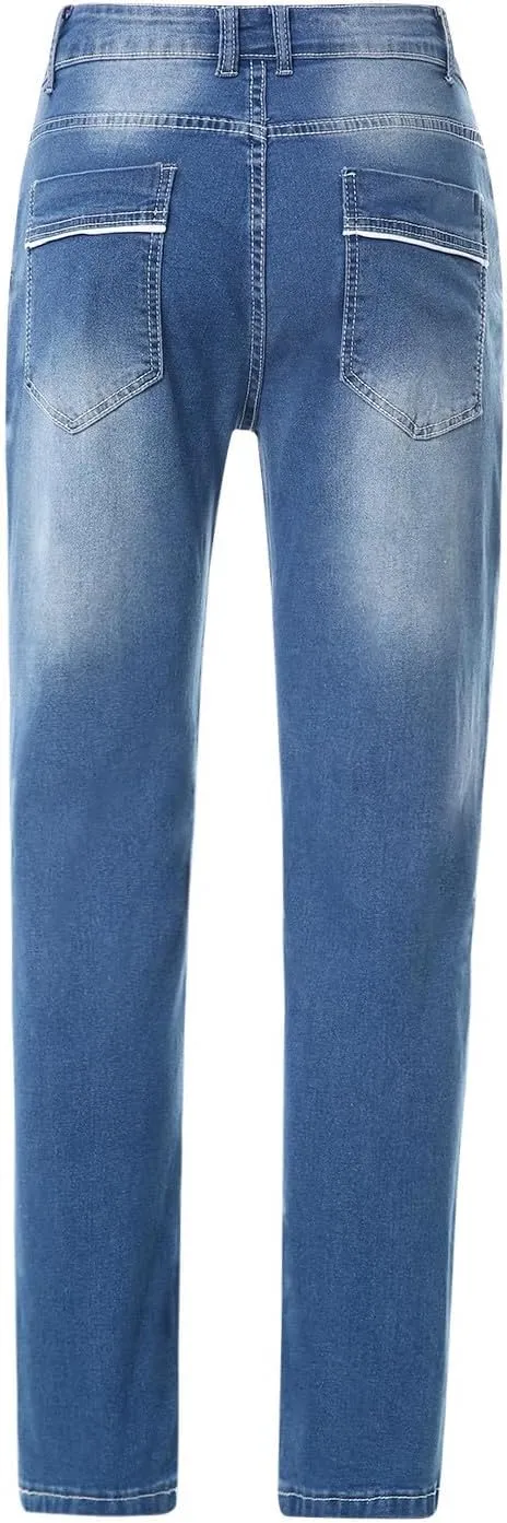Men's Work Pants Classic Fit Stretch Buckle Zipper Straight Ripped Hole Solid Pants Casual Work Utility Trousers