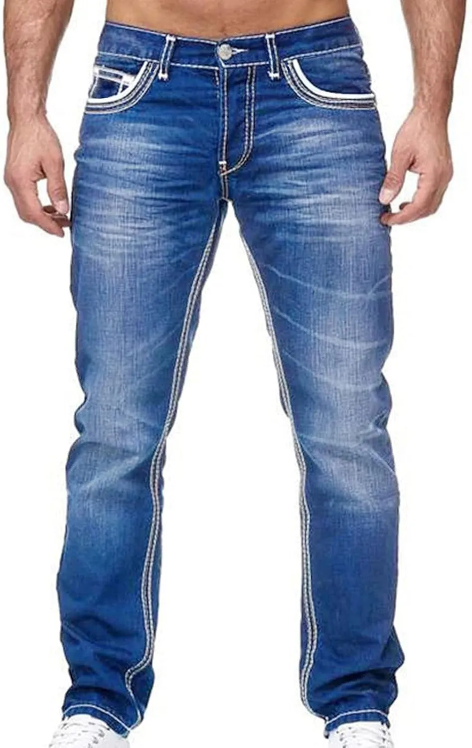 Men's Work Pants Classic Fit Stretch Buckle Zipper Straight Ripped Hole Solid Pants Casual Work Utility Trousers