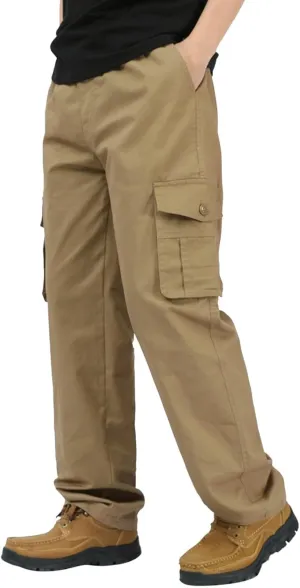 Mens Workout Cargo Sweatpants Drawstring Loose Waist Solid Color Pants Pocket Loose Fleece Casual Pants Men Fashion
