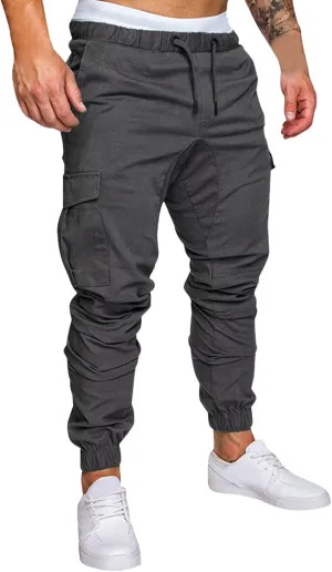 Mens Workout Cargo Sweatpants Heavyweight Fleece Cargo Sweatpants Stretch Elastic Waist Baggy Workout Jogger Pants