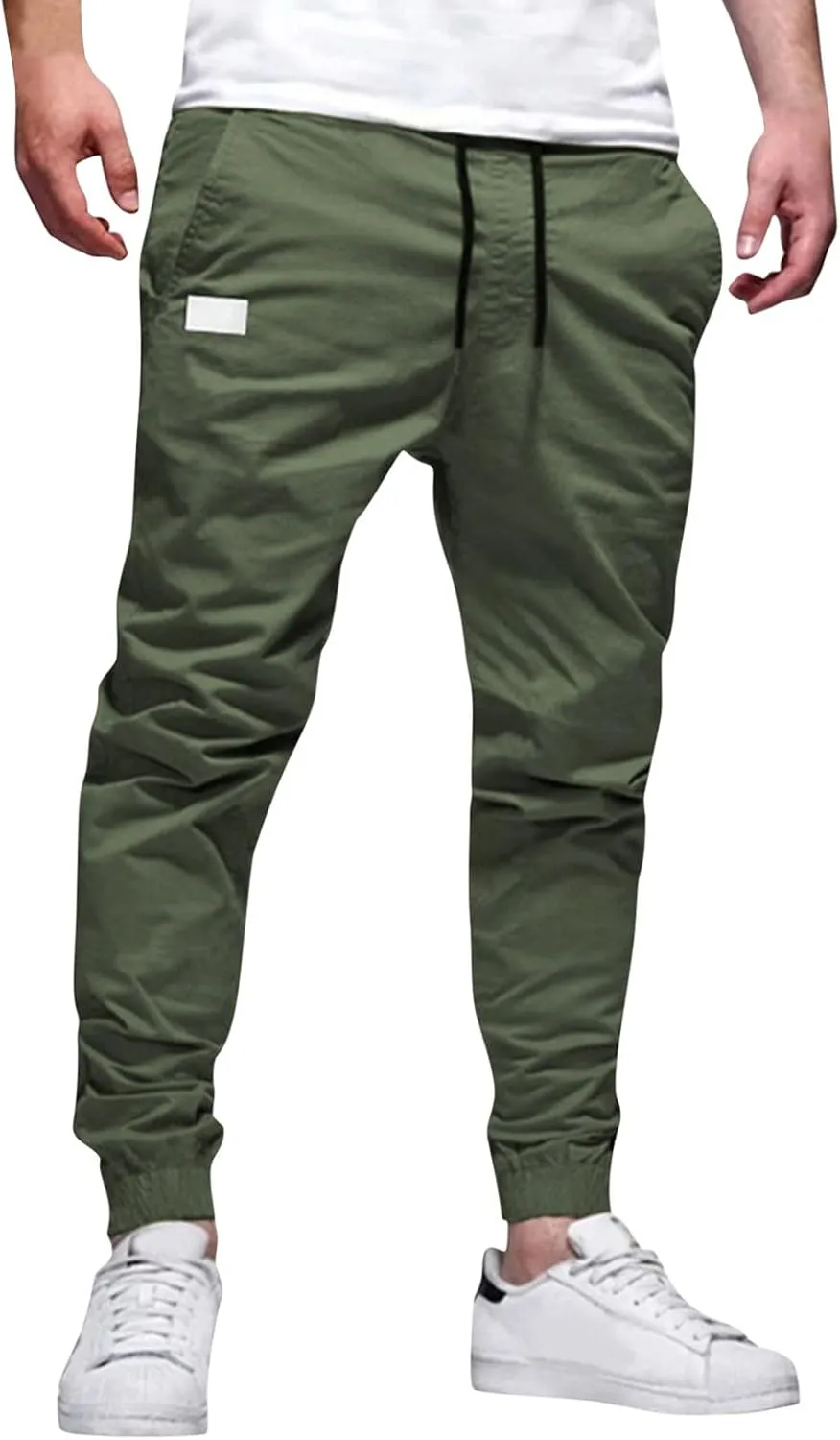 Mens Workout Cargo Sweatpants Pants Pockets Men's Pants Mens Active Athletic Sweatpants Fleece Open Bottom Drawstring