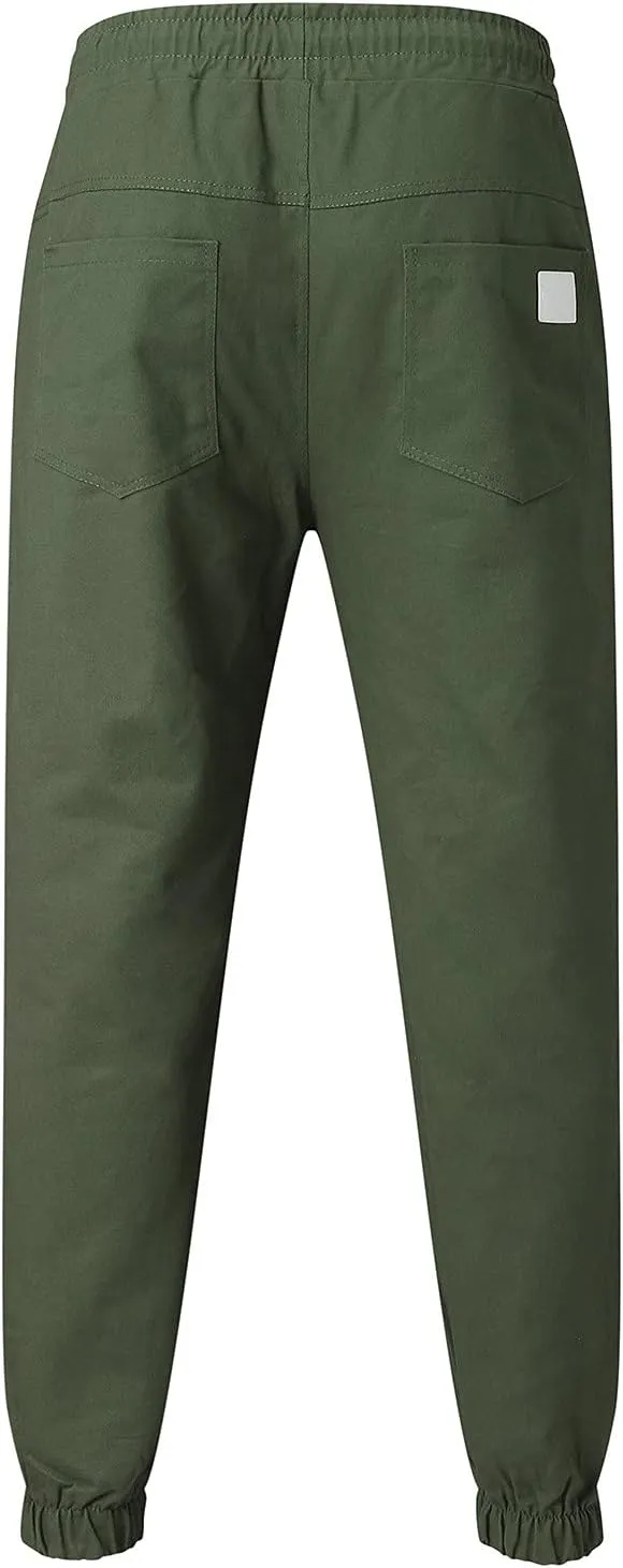 Mens Workout Cargo Sweatpants Pants Pockets Men's Pants Mens Active Athletic Sweatpants Fleece Open Bottom Drawstring