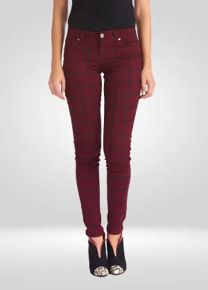 Mid Rise Plaid Skinny Power Stretch Denim Jean