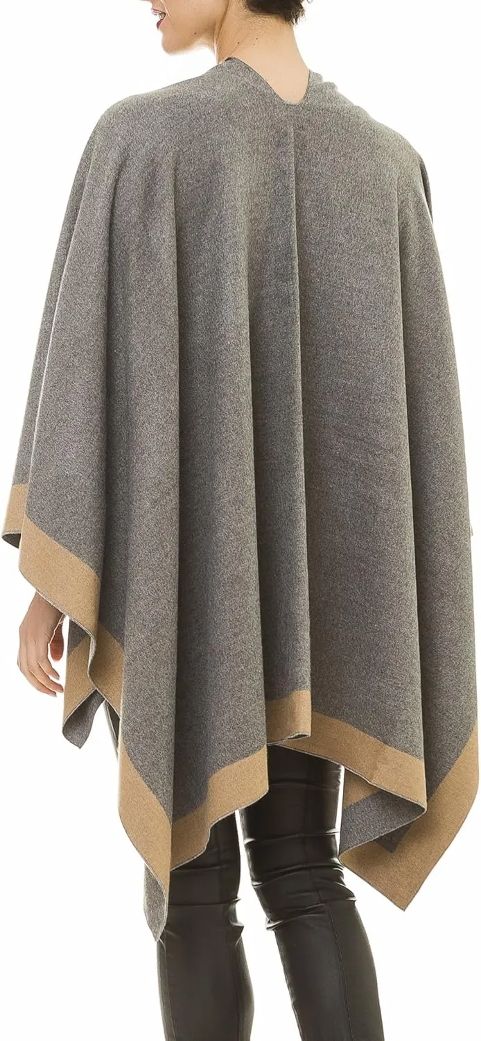 MIMOSITO Women's Shawl Wrap Poncho Ruana Cape Cardigan Sweater Open Front for Fall Winter