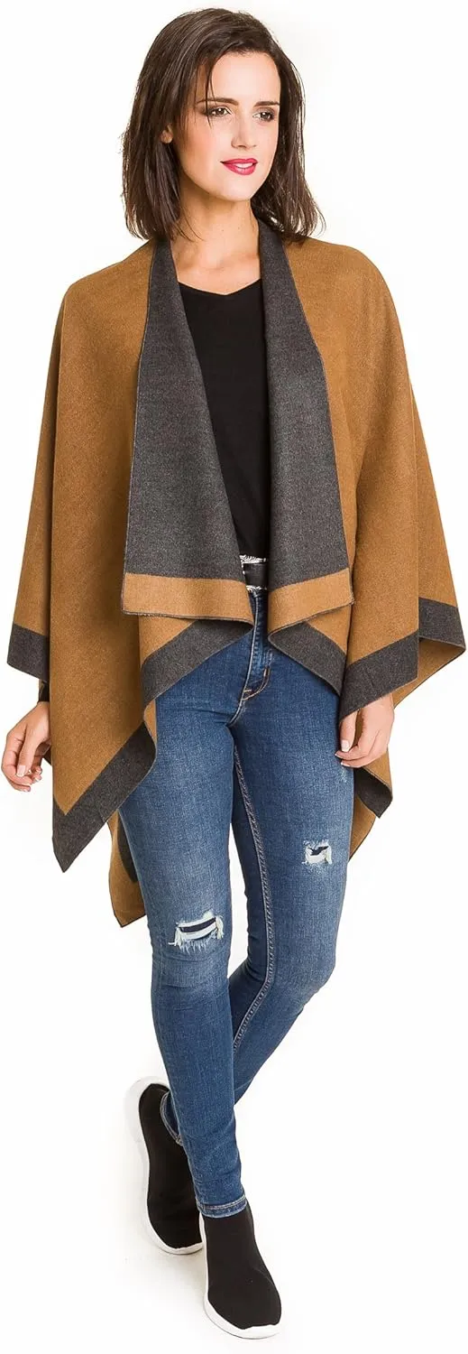 MIMOSITO Women's Shawl Wrap Poncho Ruana Cape Cardigan Sweater Open Front for Fall Winter