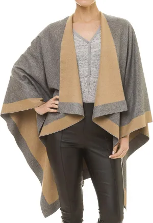 MIMOSITO Women's Shawl Wrap Poncho Ruana Cape Cardigan Sweater Open Front for Fall Winter