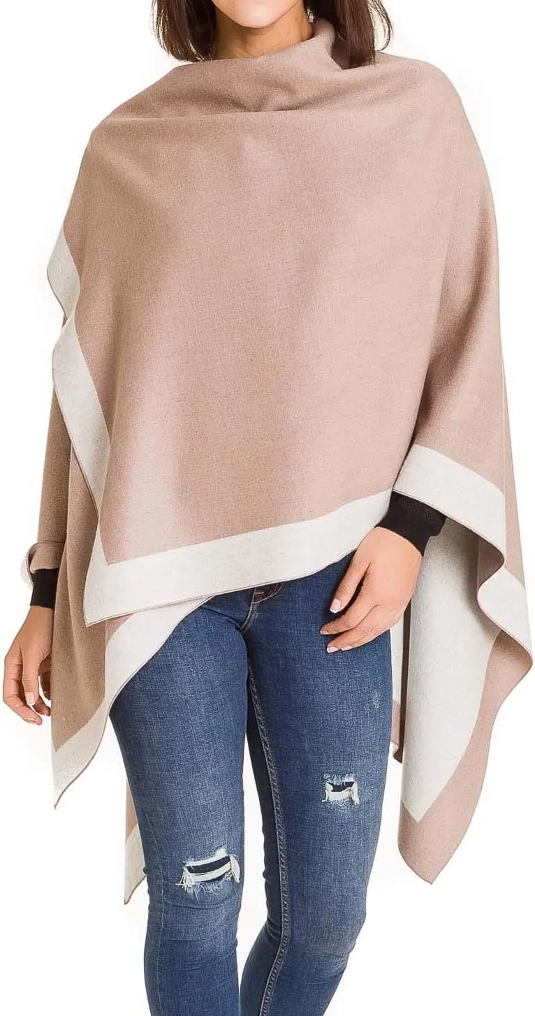 MIMOSITO Women's Shawl Wrap Poncho Ruana Cape Cardigan Sweater Open Front for Fall Winter