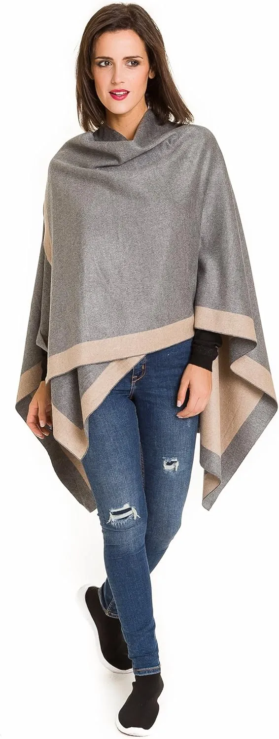 MIMOSITO Women's Shawl Wrap Poncho Ruana Cape Cardigan Sweater Open Front for Fall Winter