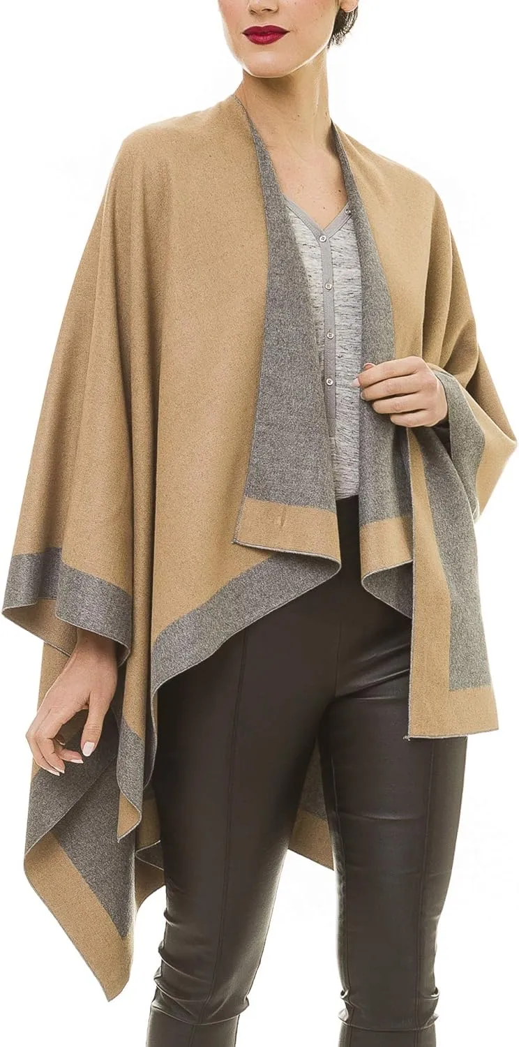 MIMOSITO Women's Shawl Wrap Poncho Ruana Cape Cardigan Sweater Open Front for Fall Winter