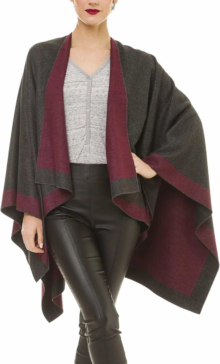 MIMOSITO Women's Shawl Wrap Poncho Ruana Cape Cardigan Sweater Open Front for Fall Winter