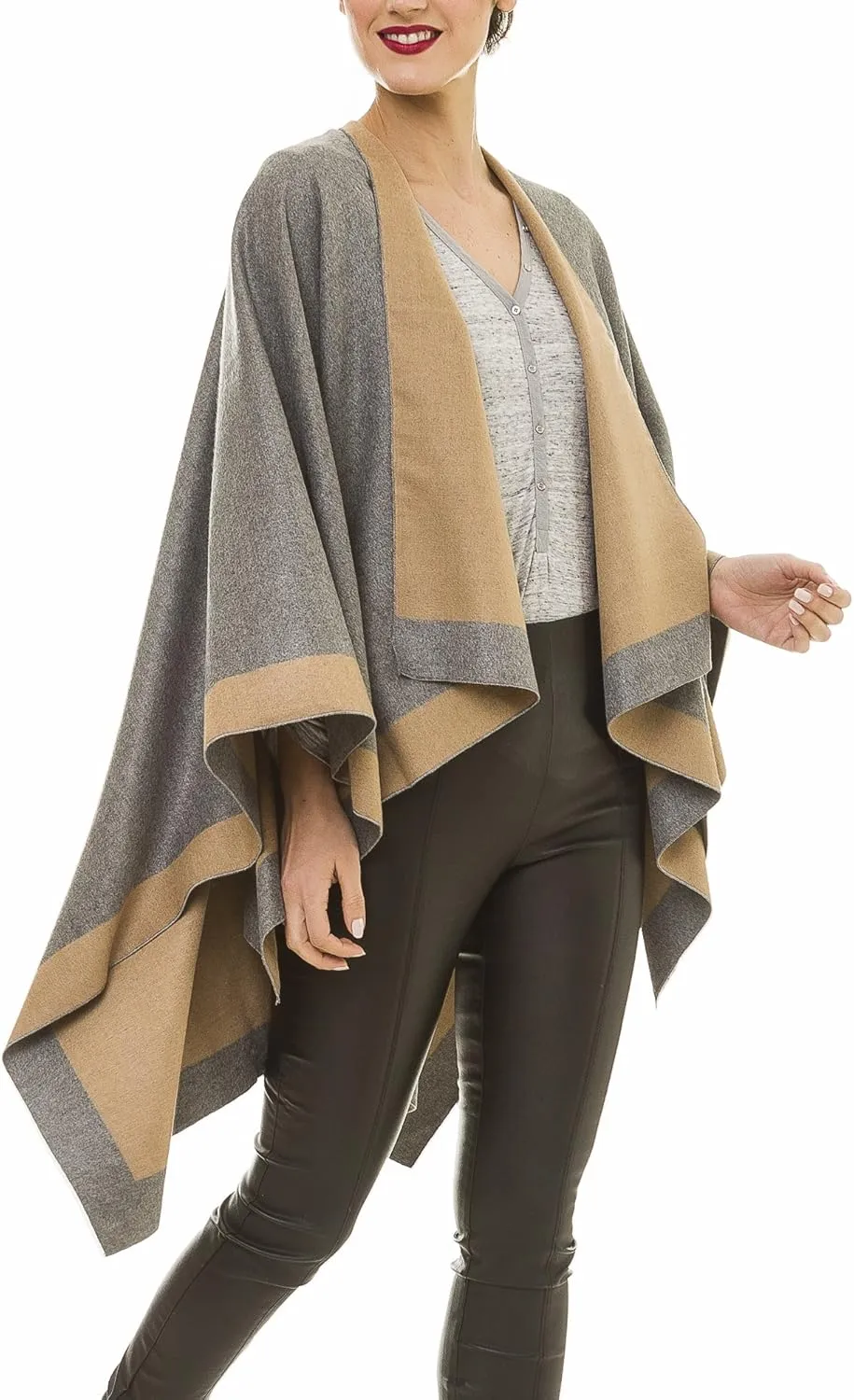MIMOSITO Women's Shawl Wrap Poncho Ruana Cape Cardigan Sweater Open Front for Fall Winter