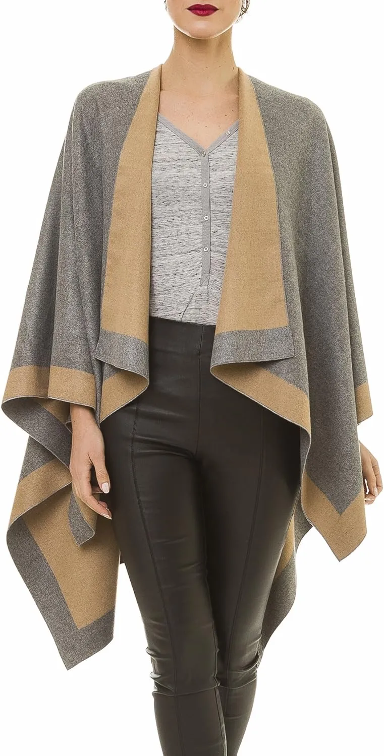 MIMOSITO Women's Shawl Wrap Poncho Ruana Cape Cardigan Sweater Open Front for Fall Winter