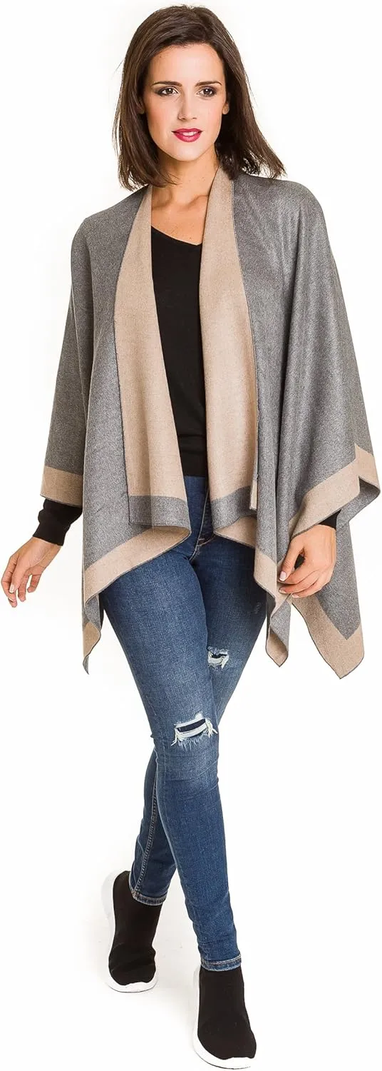 MIMOSITO Women's Shawl Wrap Poncho Ruana Cape Cardigan Sweater Open Front for Fall Winter