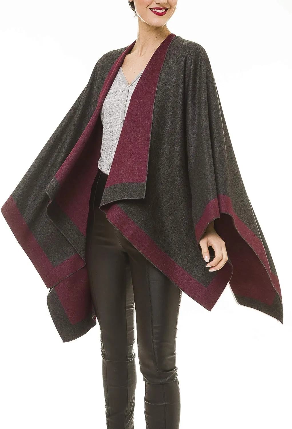 MIMOSITO Women's Shawl Wrap Poncho Ruana Cape Cardigan Sweater Open Front for Fall Winter