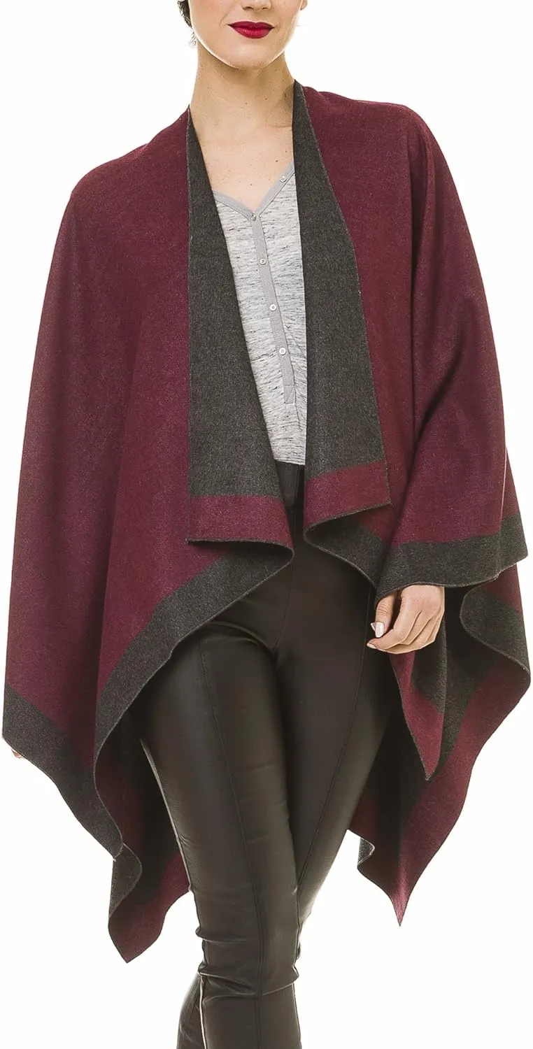 MIMOSITO Women's Shawl Wrap Poncho Ruana Cape Cardigan Sweater Open Front for Fall Winter