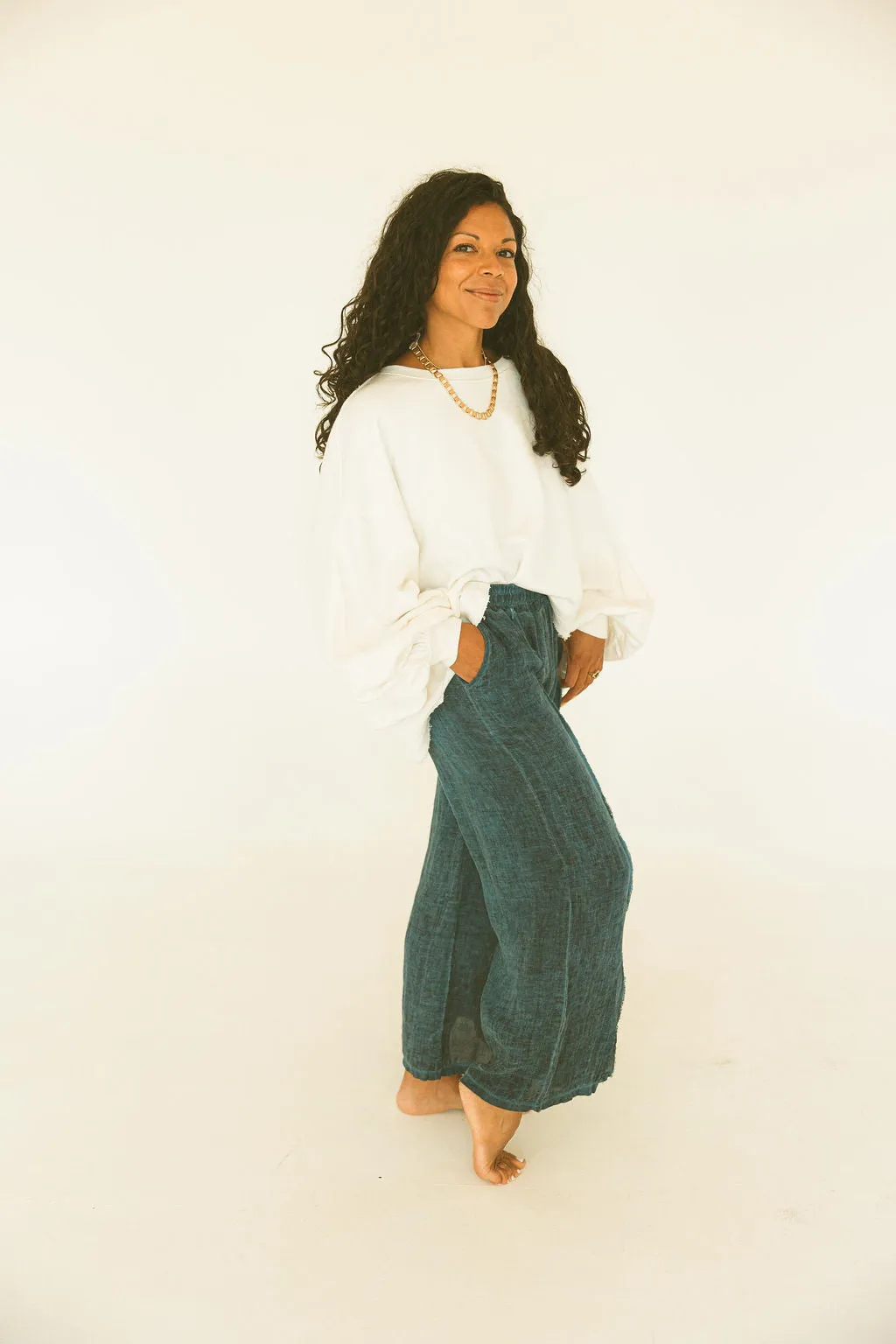 Mineral Wash Wide Leg with Fringe