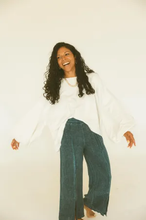 Mineral Wash Wide Leg with Fringe