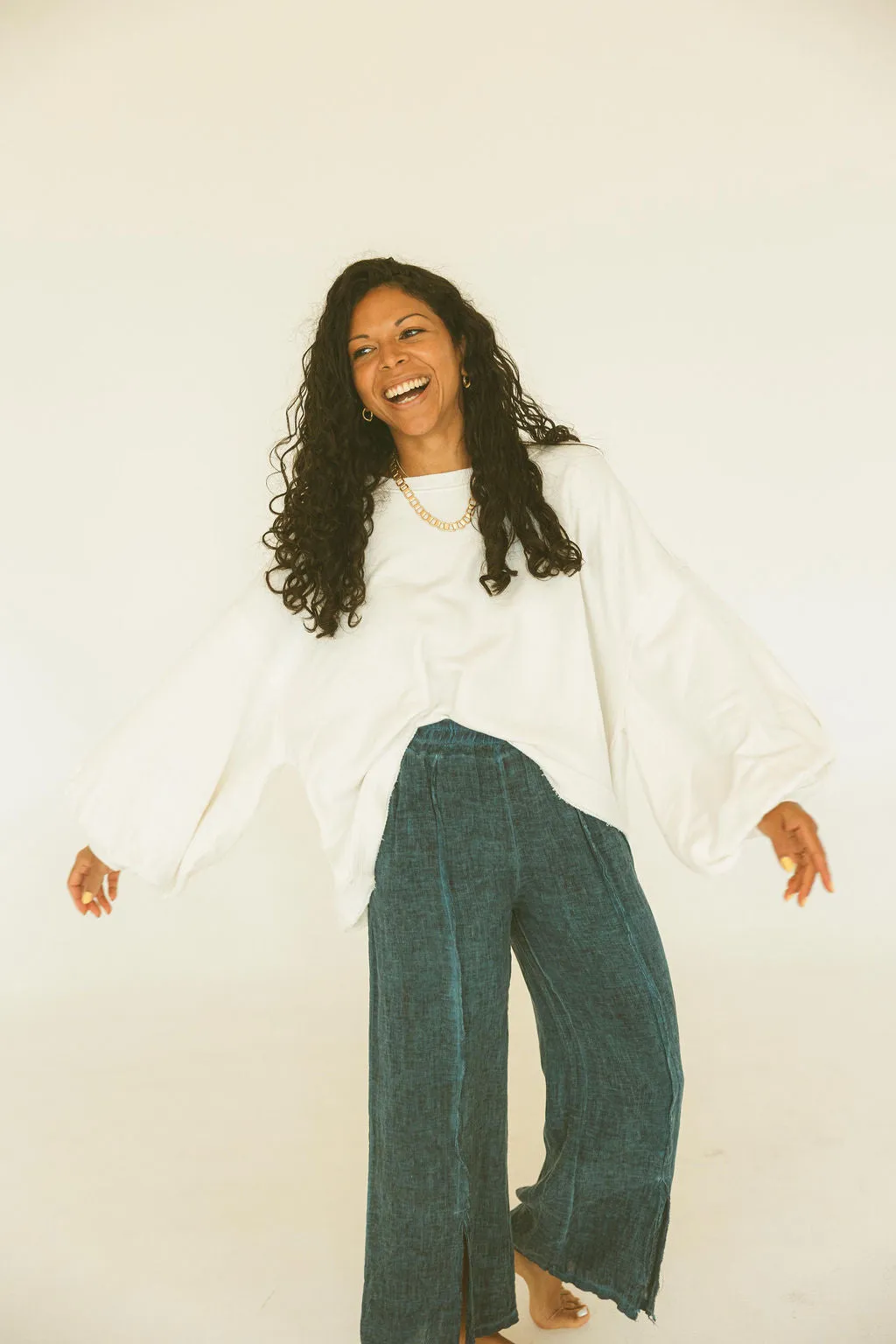 Mineral Wash Wide Leg with Fringe
