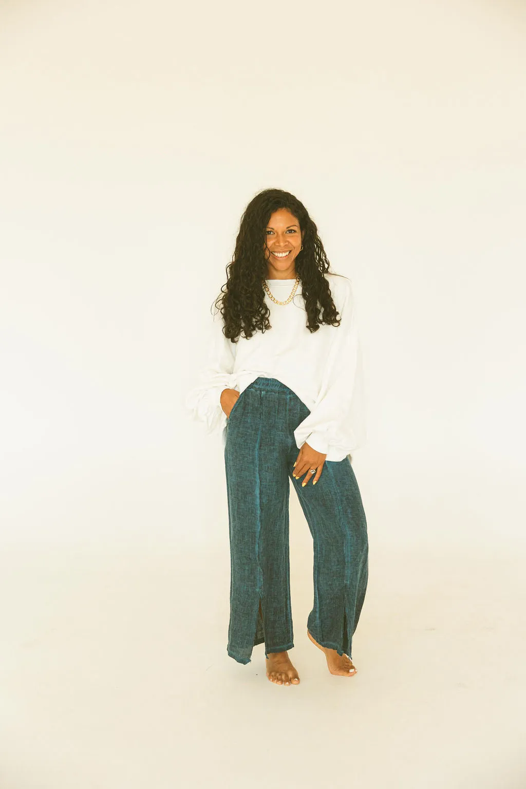 Mineral Wash Wide Leg with Fringe