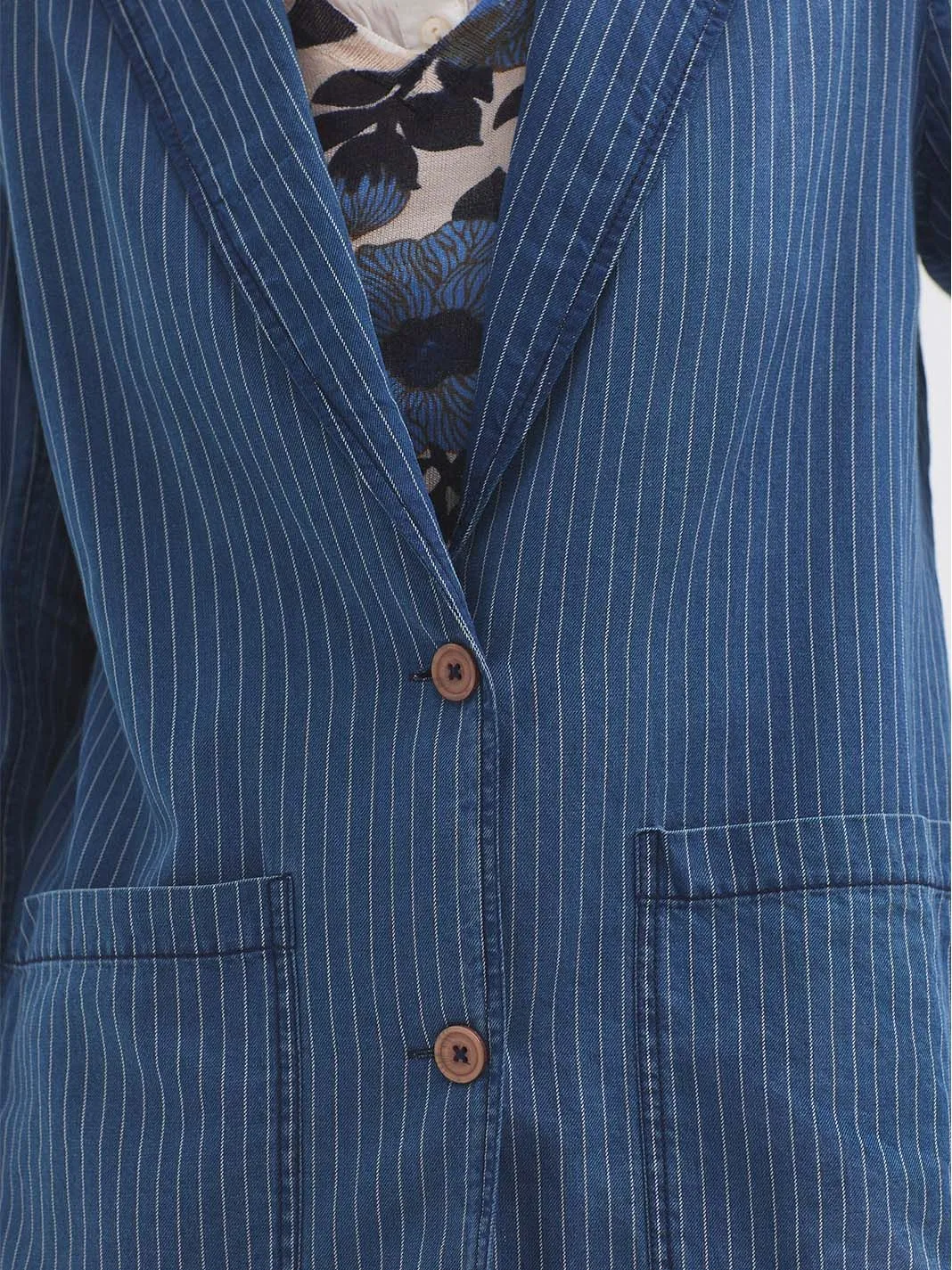 Nice Things Striped denim blazer Indigo