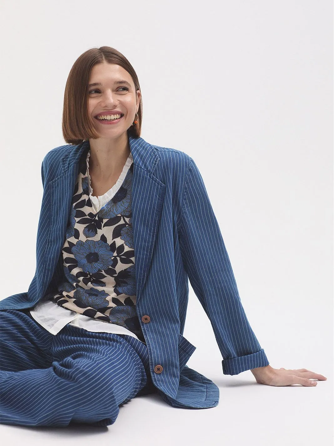 Nice Things Striped denim blazer Indigo