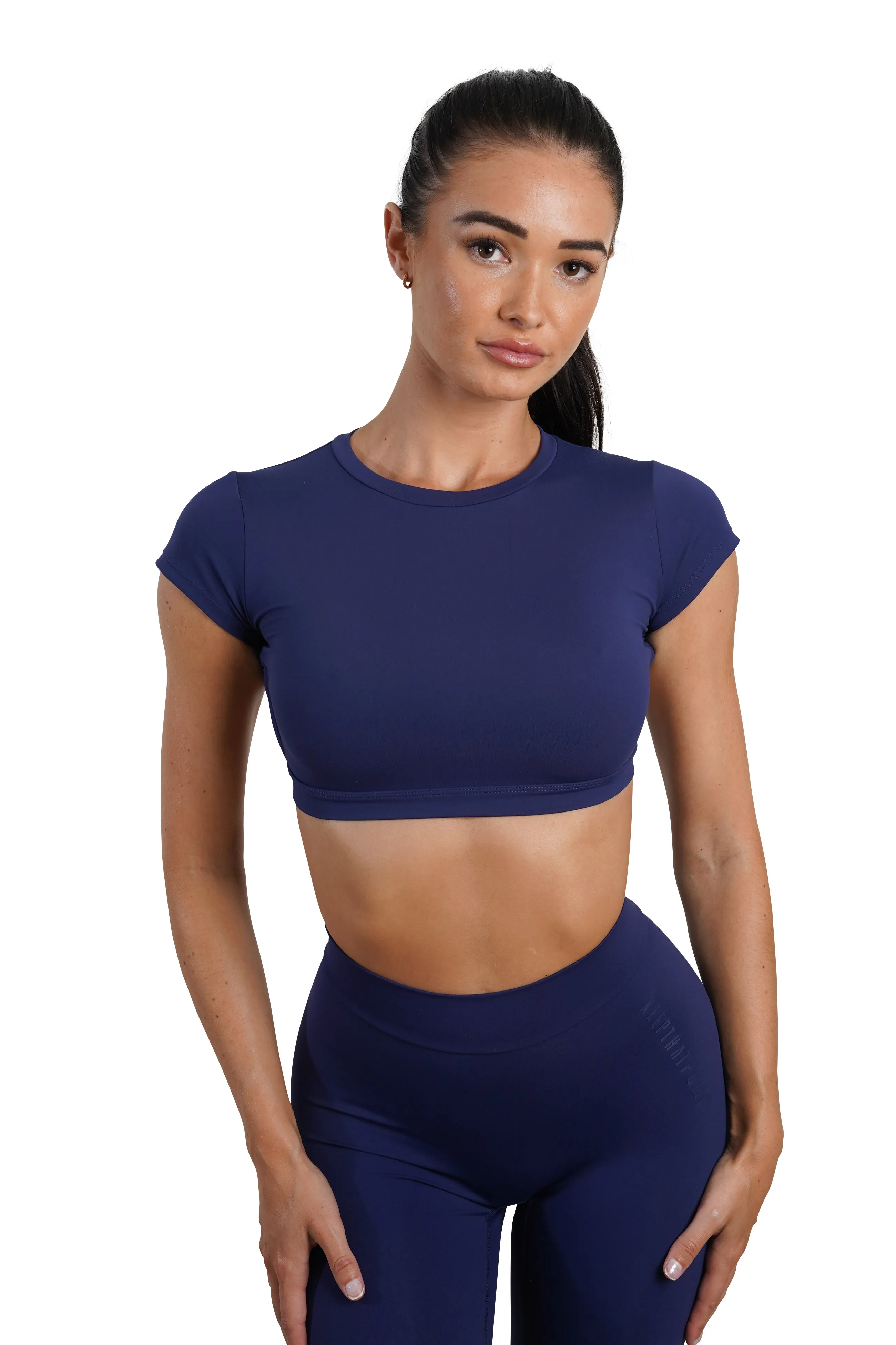 OPEN BACK CROP TEE - NAVY