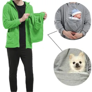 Original Functional Detachable Big Front Baby Keeping Pocket Zipper Hoodie for Daddy