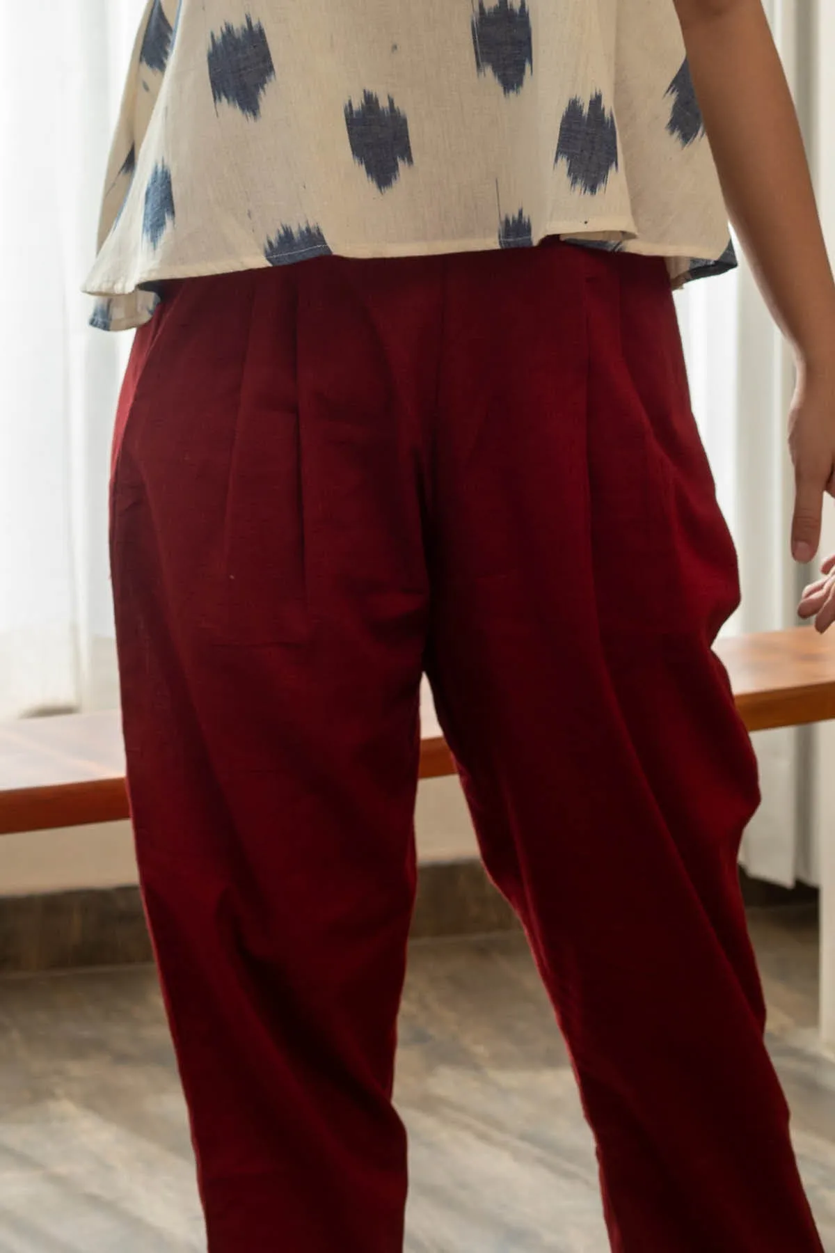 Paula Cotton Linen Pants - Maroon