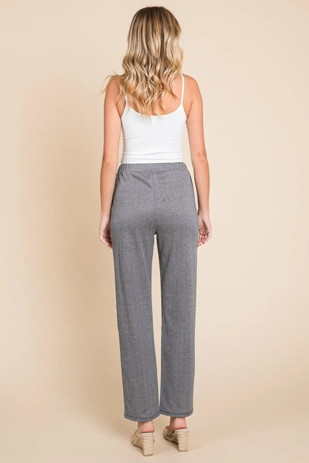 Pin Tuck Detail Slim Pants - Gray