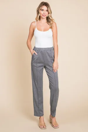 Pin Tuck Detail Slim Pants - Gray